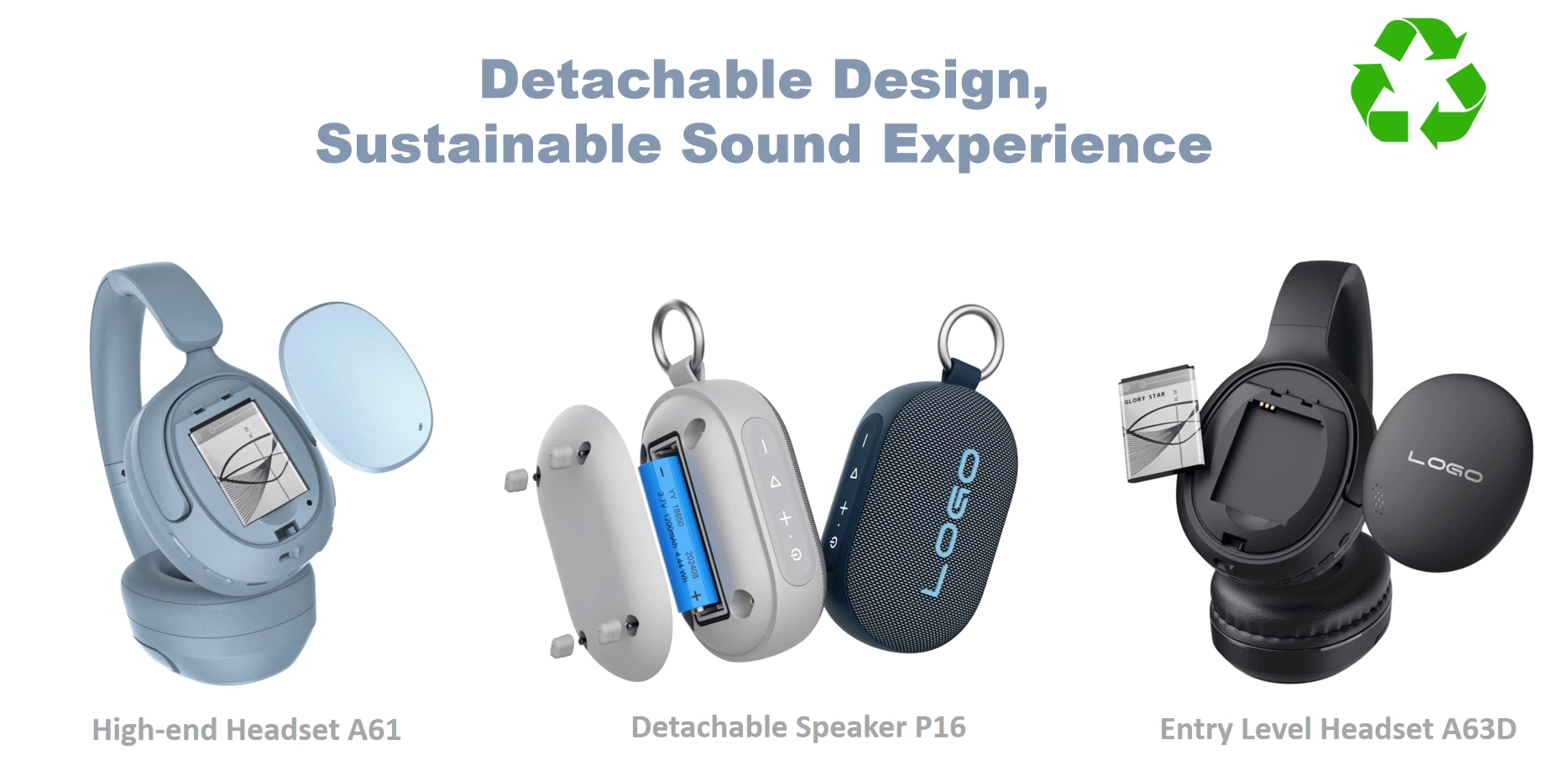 Glorystar A63D Detachable Battery Headphones